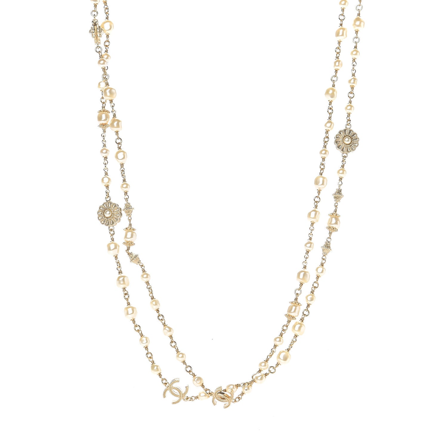 Graduated Baroque Pearl CC Long Necklace Gold