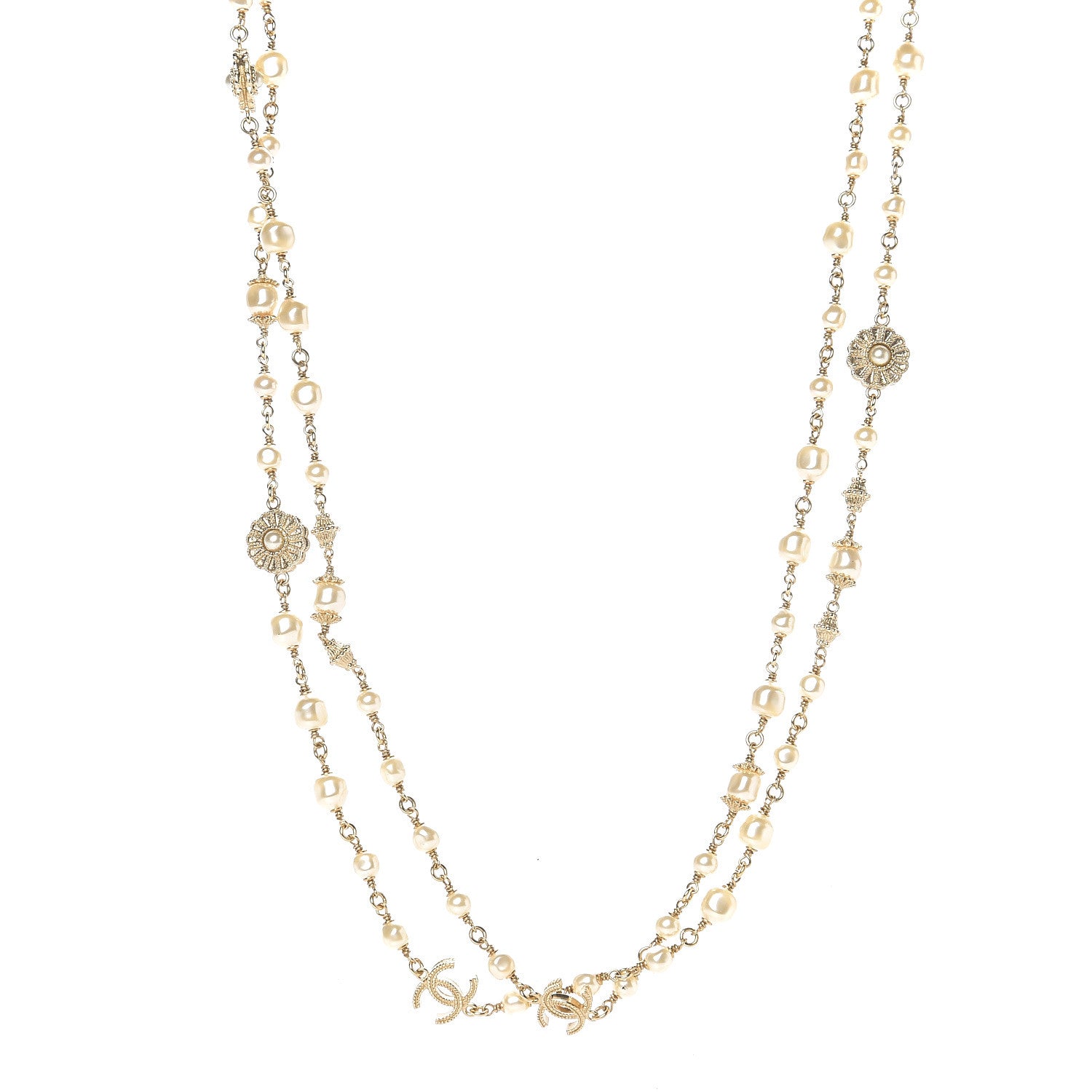 Chanel Graduated Baroque Pearl CC Long Necklace Gold 1 of 4