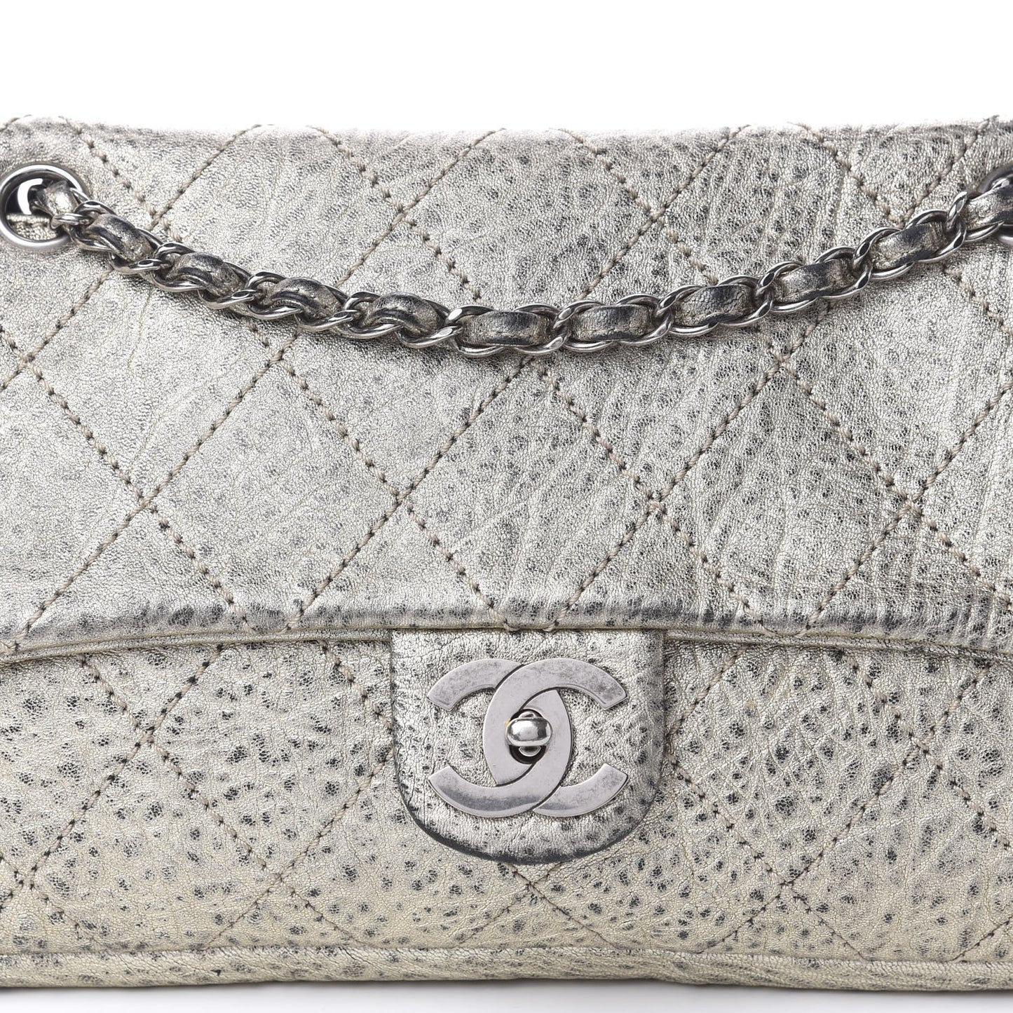 Distressed Metallic Lambskin Quilted Le Marais Ligne Flap Gold
