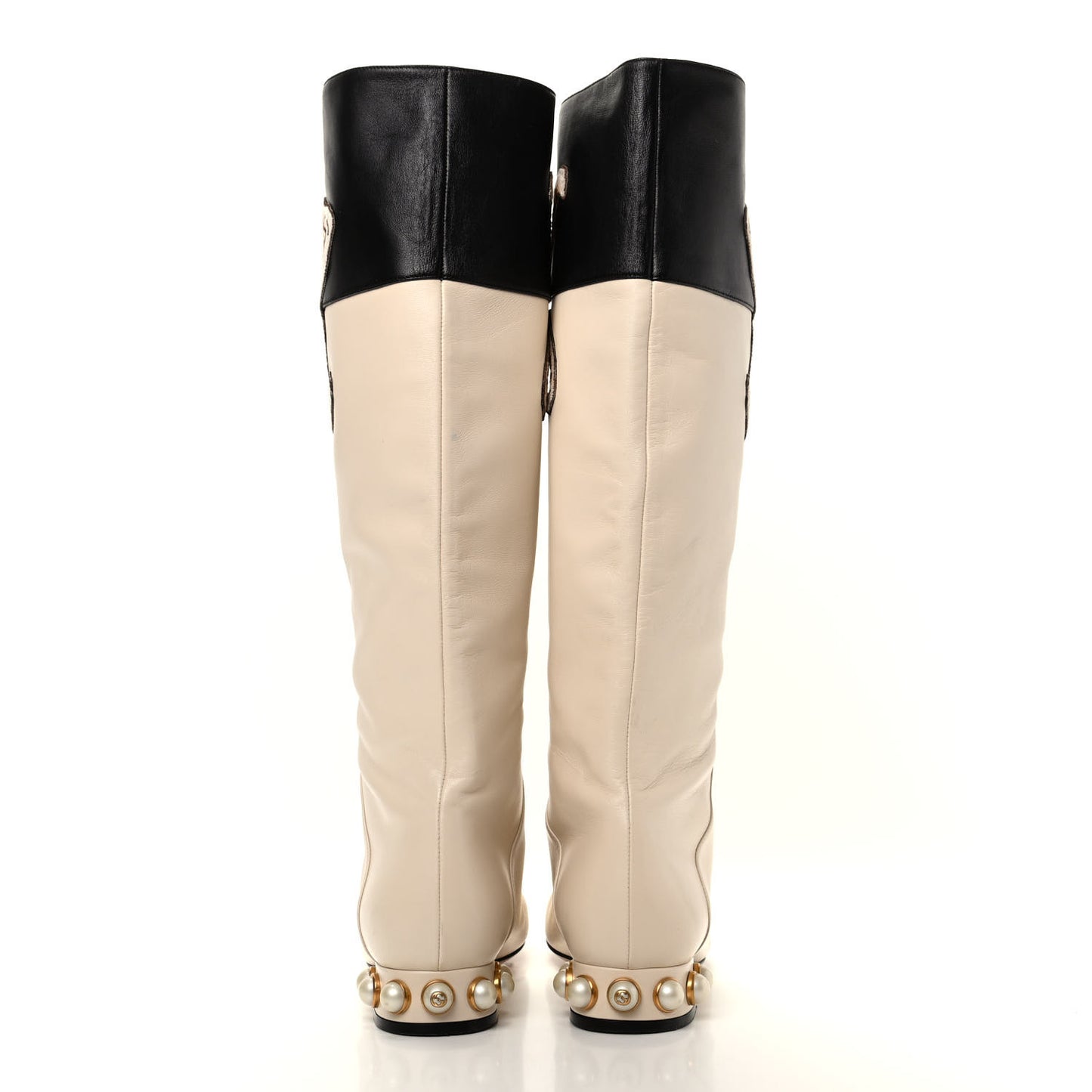 Nappa Pearl Tiger Embroidered Knee High Boots 37 Mystic White Black