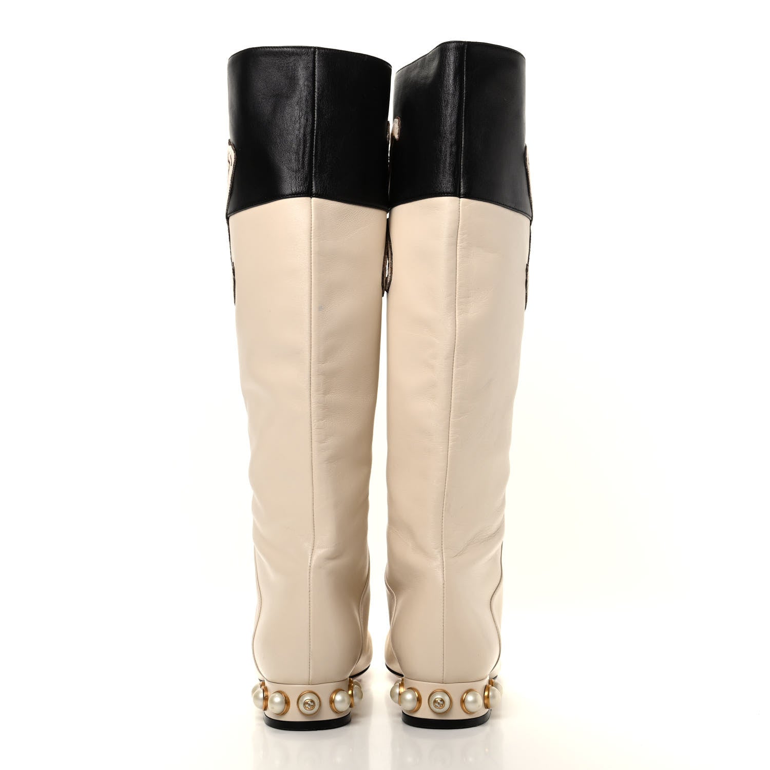 Gucci Nappa Pearl Tiger Embroidered Knee High Boots 37 Mystic White Black 6 of 10