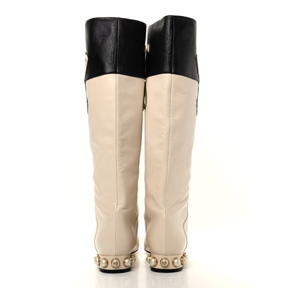 Gucci Nappa Pearl Tiger Embroidered Knee High Boots 37 Mystic White Black 6 of 10