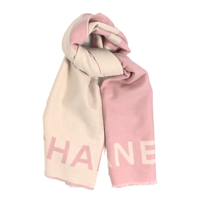 Chanel Cashmere CC Fringe Stole Pink White 1 of 4