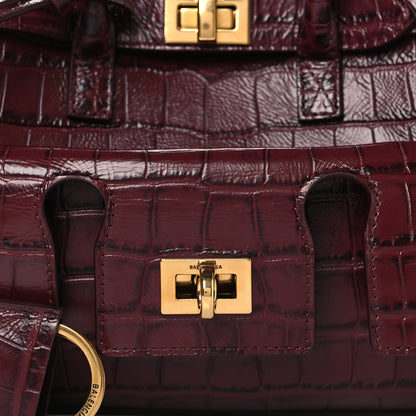 Balenciaga Calfskin Crocodile Embossed Mini Bel Air Carry All Bag Dark Burgundy 7 of 9