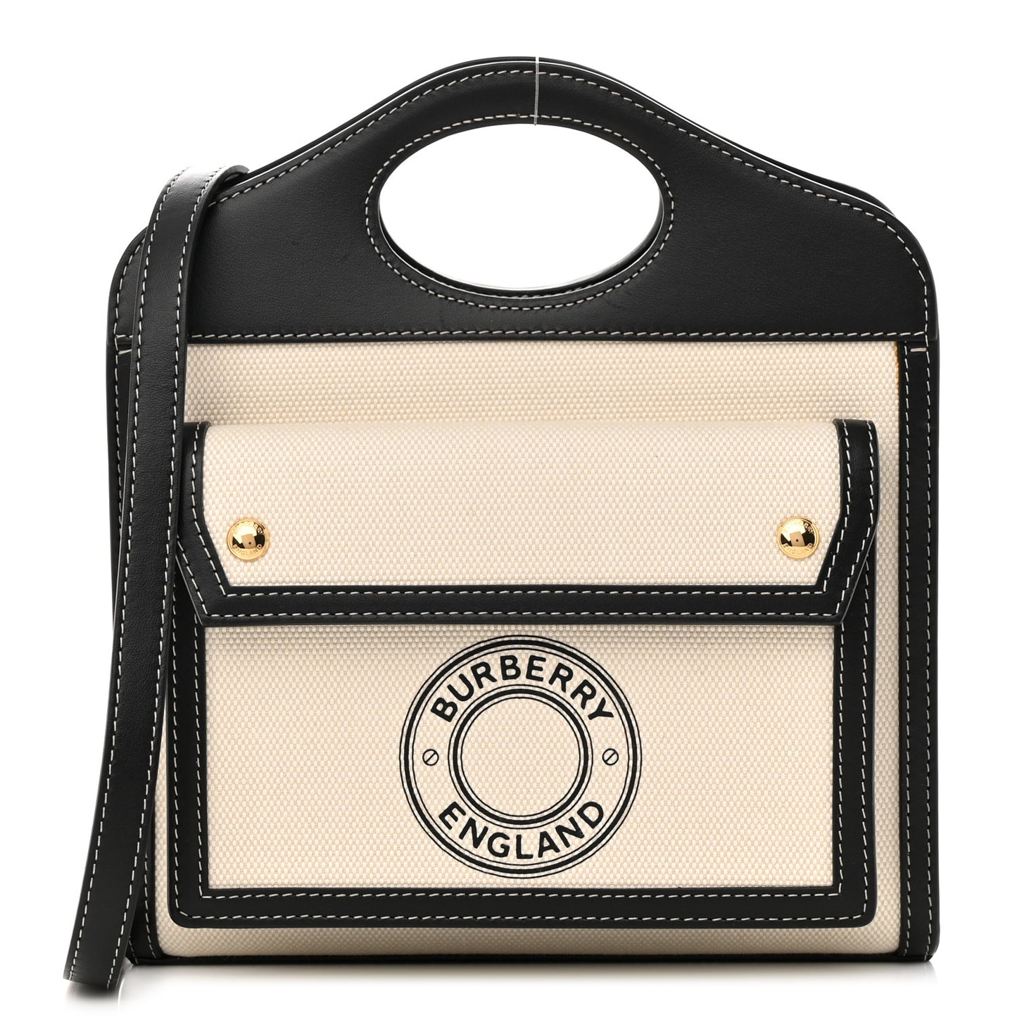 Canvas Smooth Calfskin Two Tone Mini Pocket Bag White Black