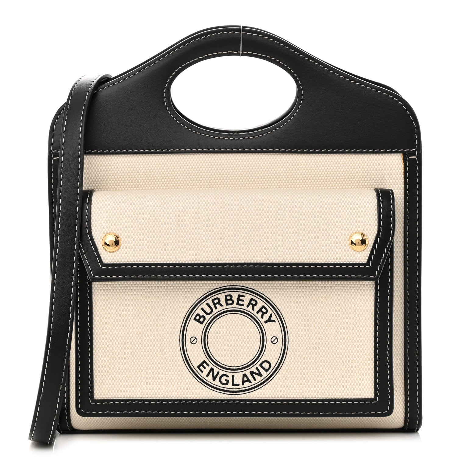 Burberry Canvas Smooth Calfskin Two Tone Mini Pocket Bag White Black 1 of 10