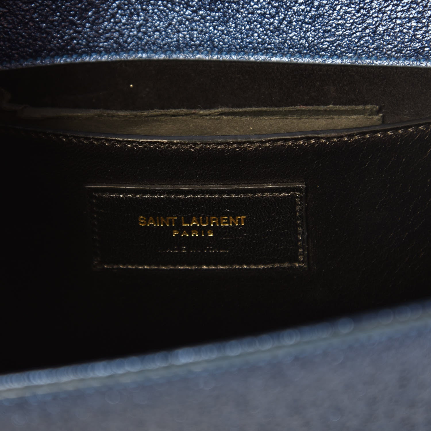 Saint Laurent Metallic Calfskin Monogram Cassandre Clutch Navy 6 of 6