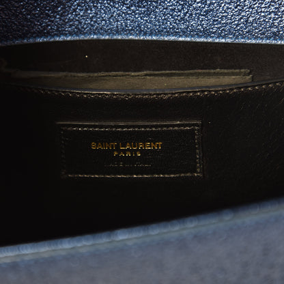 Saint Laurent Metallic Calfskin Monogram Cassandre Clutch Navy 6 of 6