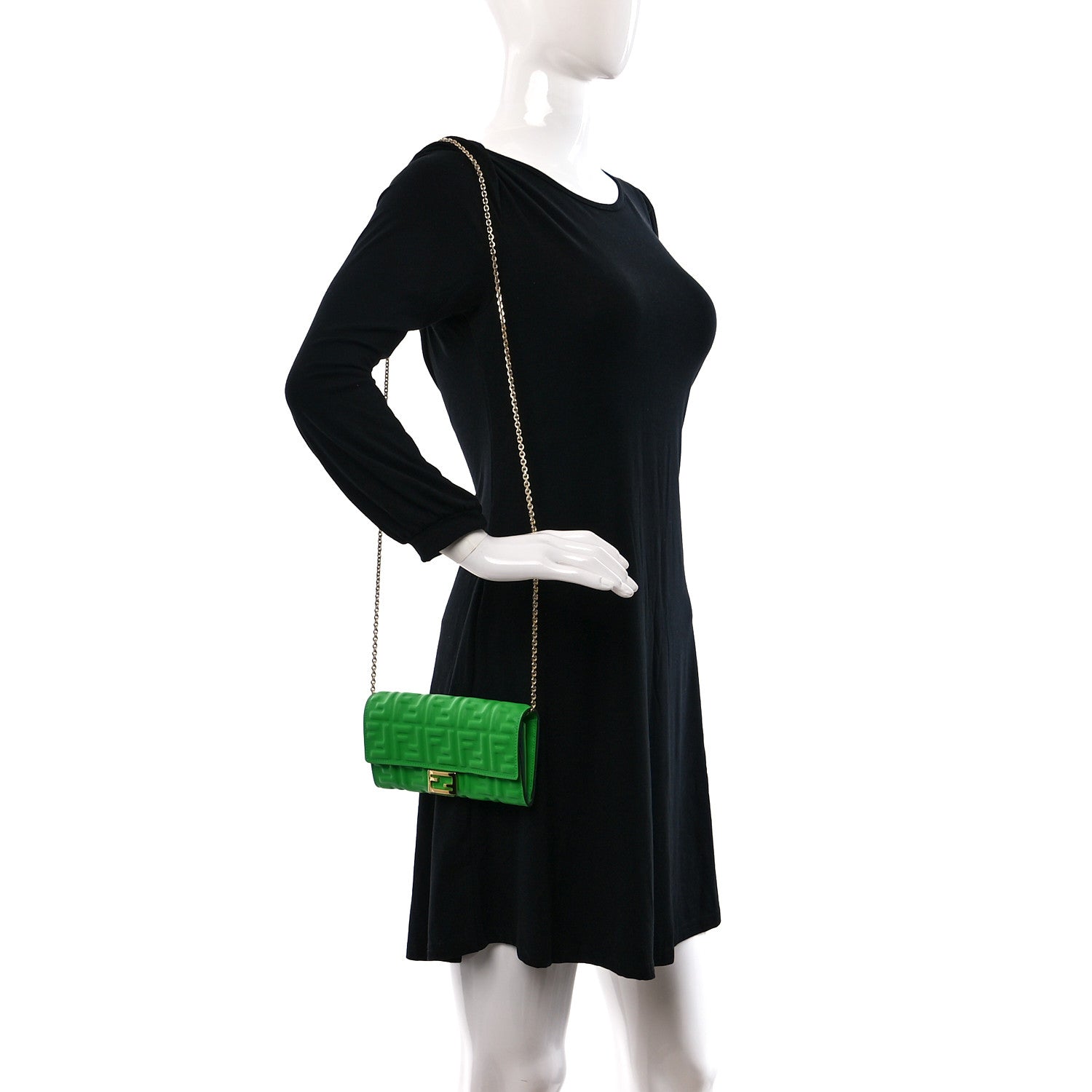Fendi Nappa Matisse FF Embossed Continental Wallet On Chain Tomatillo 2 of 7