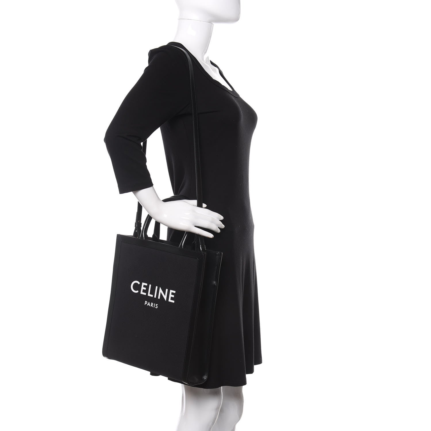 Celine Canvas Calfskin Small Vertical Cabas Black 2 of 9