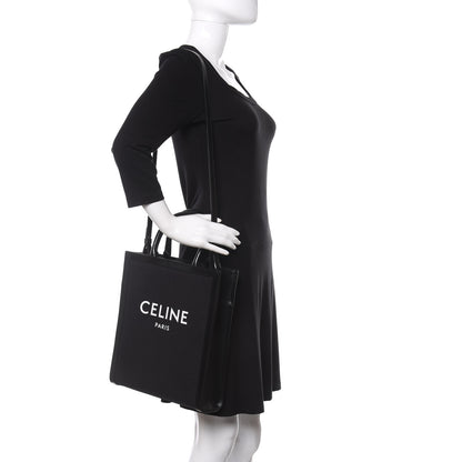Celine Canvas Calfskin Small Vertical Cabas Black 2 of 9
