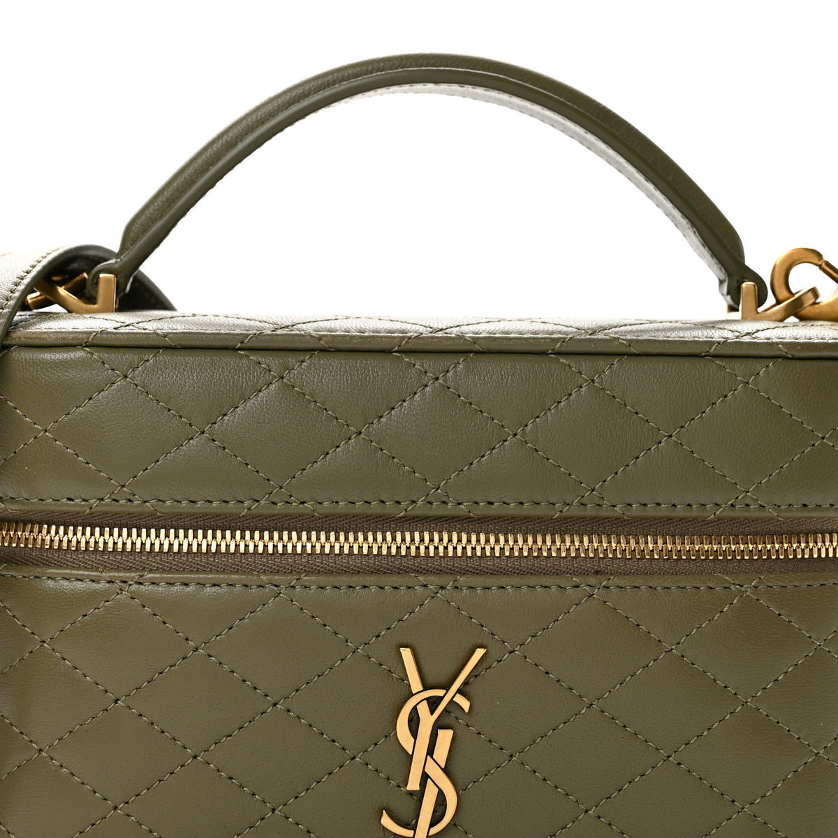 Saint Laurent Lambskin Quilted Mini Gaby Vanity Case Strong Moss 8 of 13