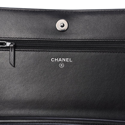 Chanel Aged Calfskin Chevron Quilted Gabrielle Wallet On Chain WOC Black 5 of 11