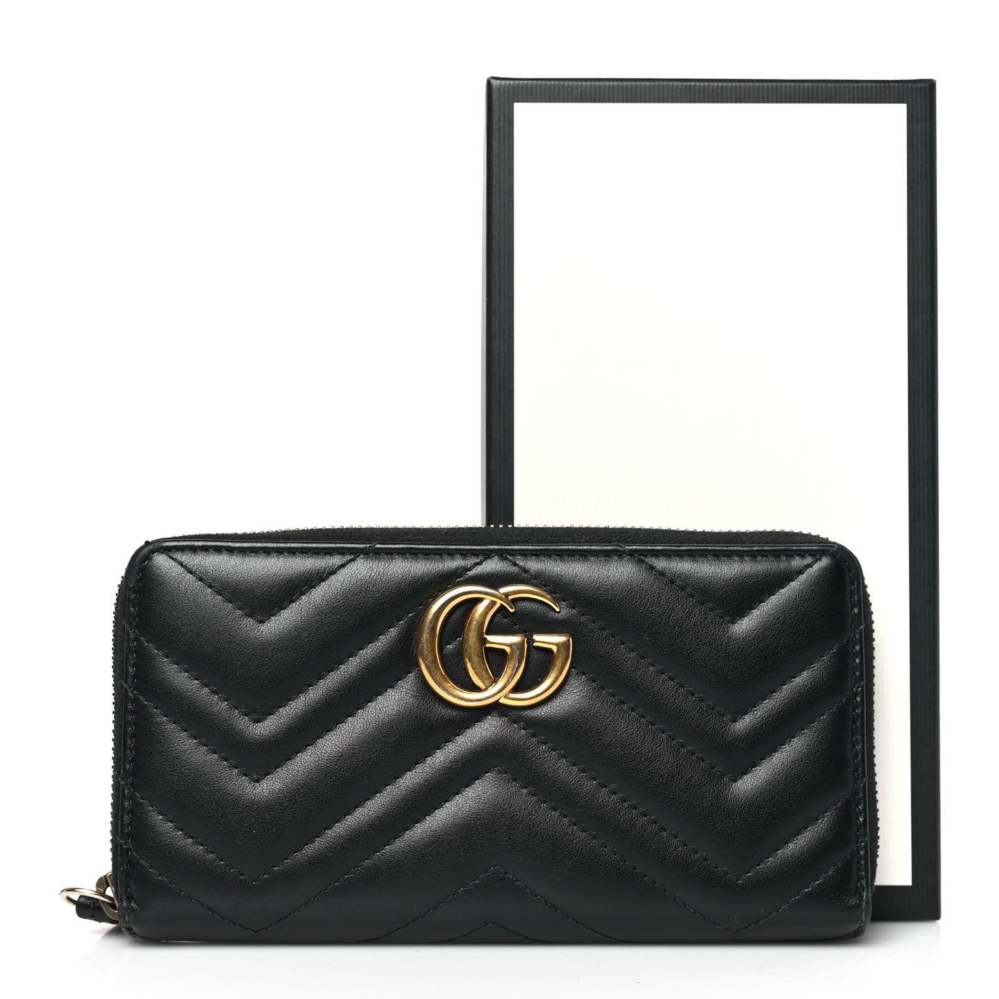 Calfskin Matelasse GG Marmont Zip Around Wallet Black