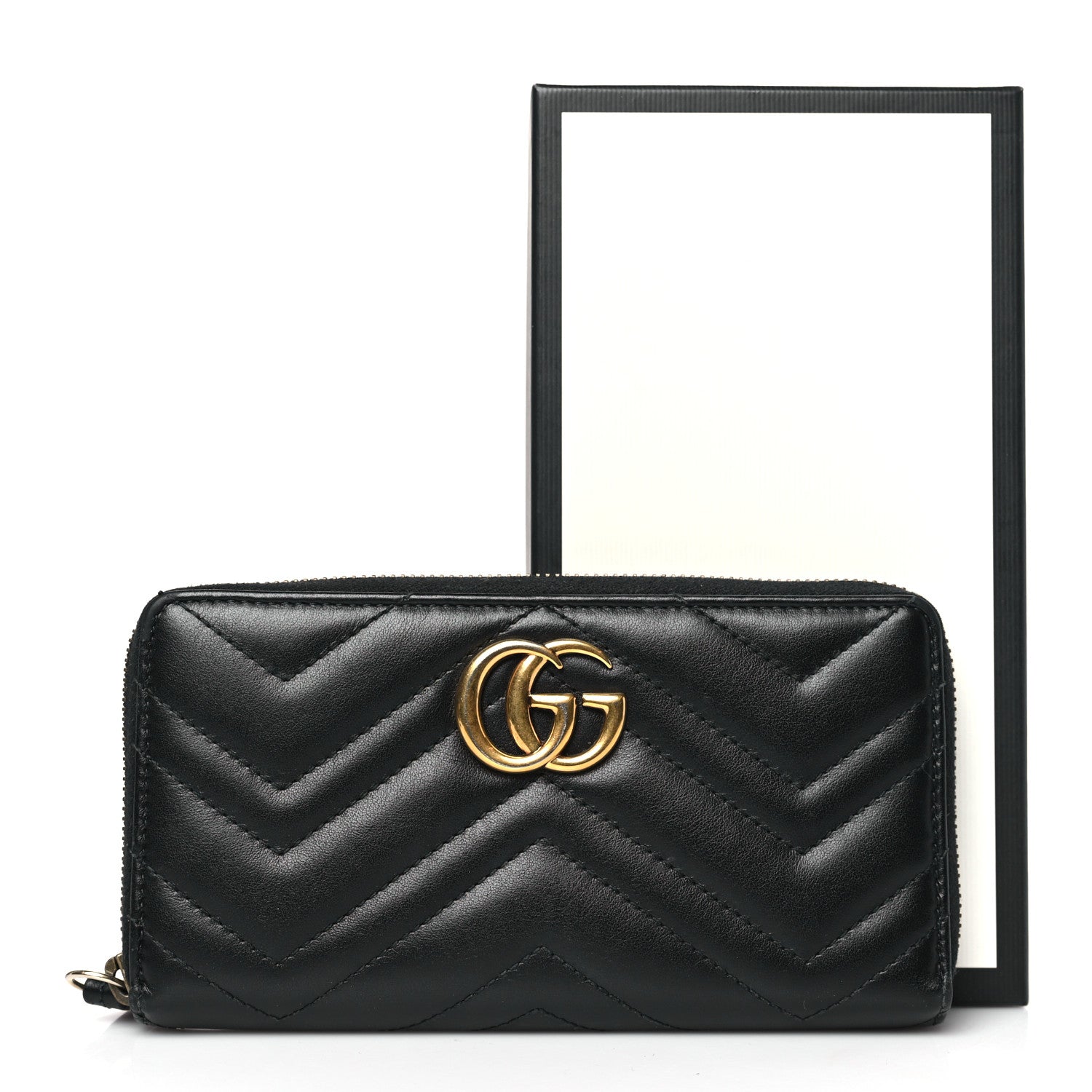 Gucci Calfskin Matelasse GG Marmont Zip Around Wallet Black 8 of 8