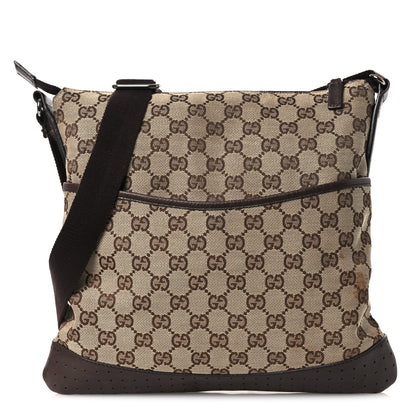 Gucci Monogram Calfskin Perforated Medium Flat Messenger Bag Dark Brown 1 of 17