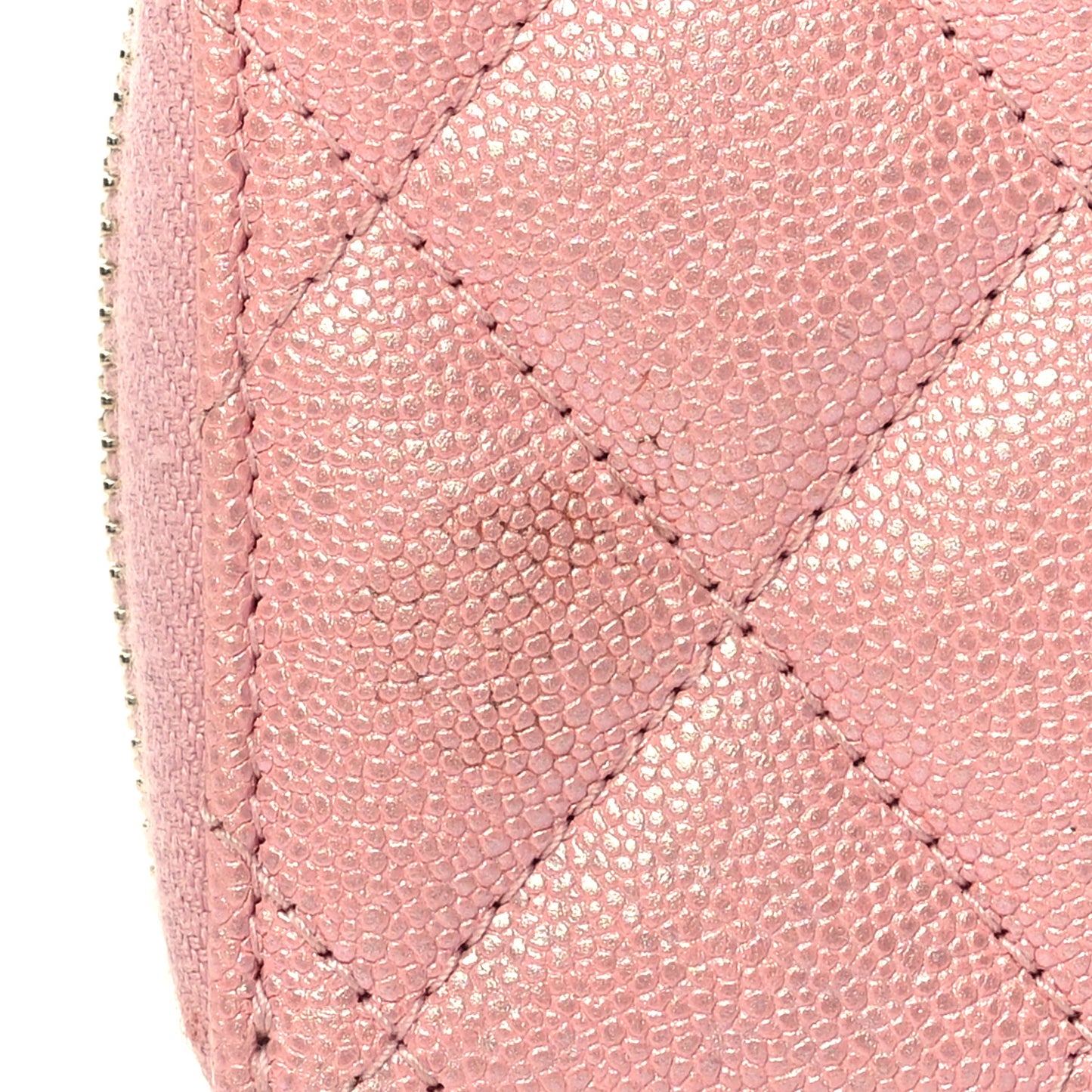 Iridescent Caviar Quilted Zip Coin Purse Pink