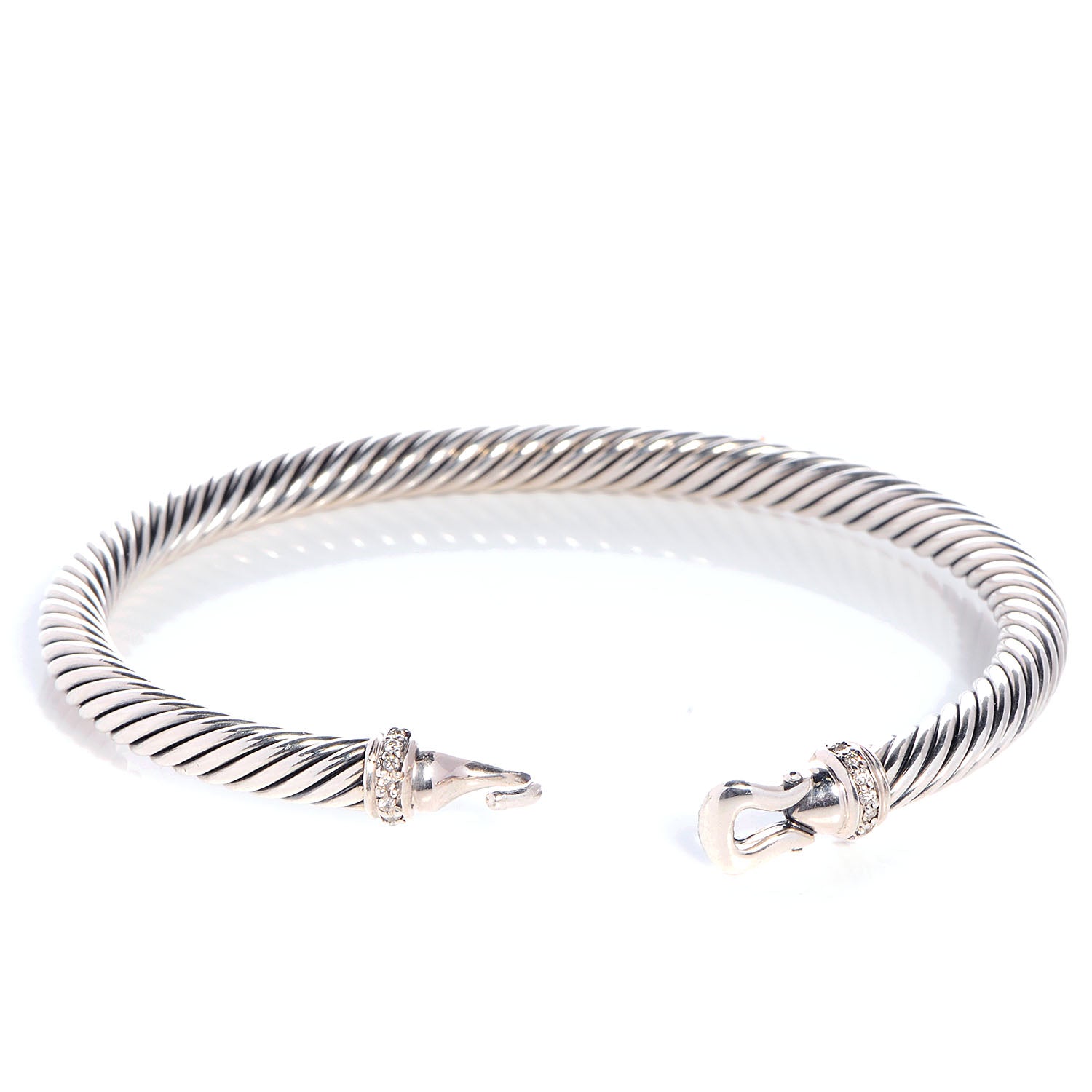 David Yurman Sterling Silver Diamond 5mm Cable Buckle Bracelet 5 of 6