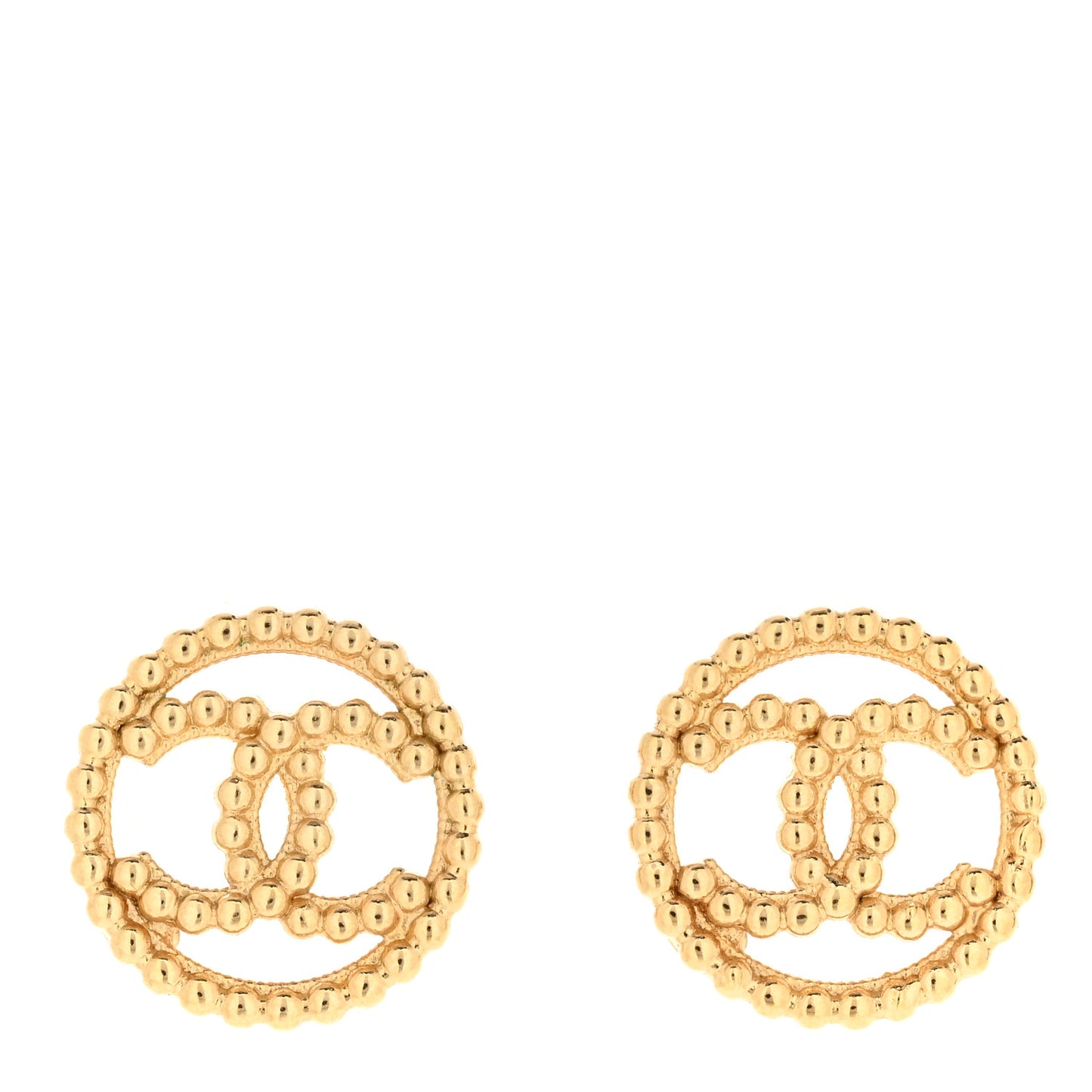 Metal Bead Round CC Stud Earrings Gold