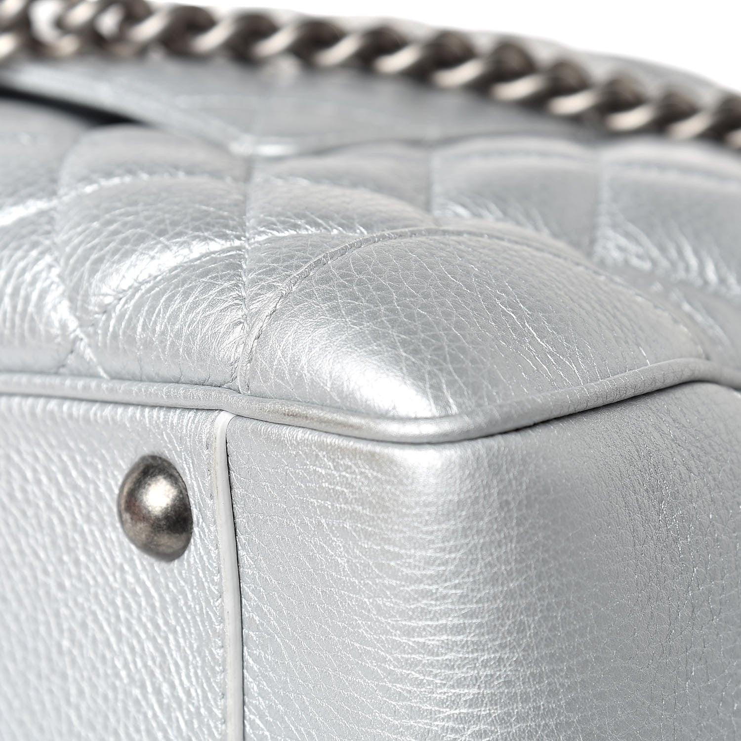 Chanel Metallic Calfskin Quilted Large Airlines Round Trip Bowling Bag Silver 13 of 14