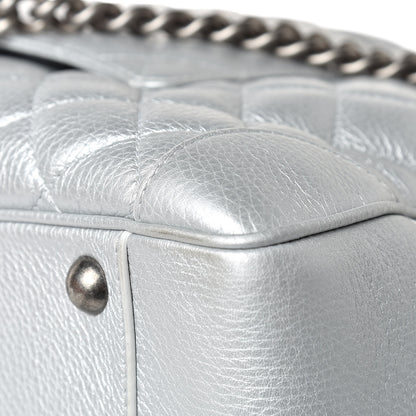 Chanel Metallic Calfskin Quilted Large Airlines Round Trip Bowling Bag Silver 13 of 14