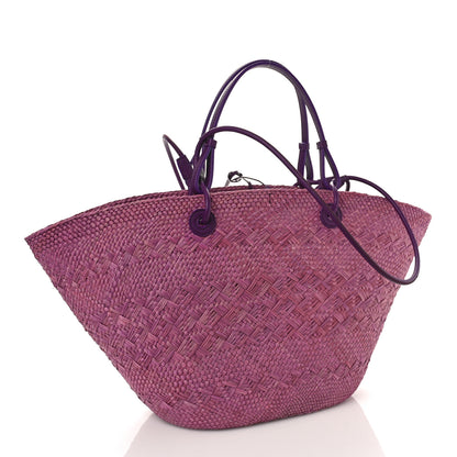 Loewe Calfskin Raffia Paulas Ibiza Small Anagram Basket Tote Bag Purple 3 of 8