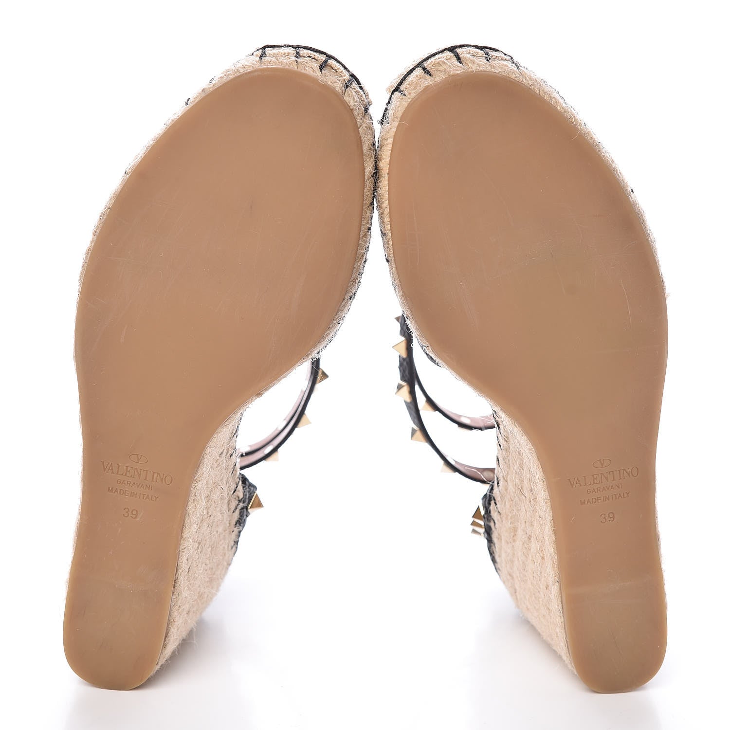 Valentino Garavani Grained Calfskin Rockstud Ankle Wrap Espadrille 15/85mm Wedges 39 Black Light Cuir 5 of 8