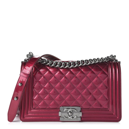 Chanel Metallic Patent Calfskin Quilted Medium Boy Flap Pink 1 of 10