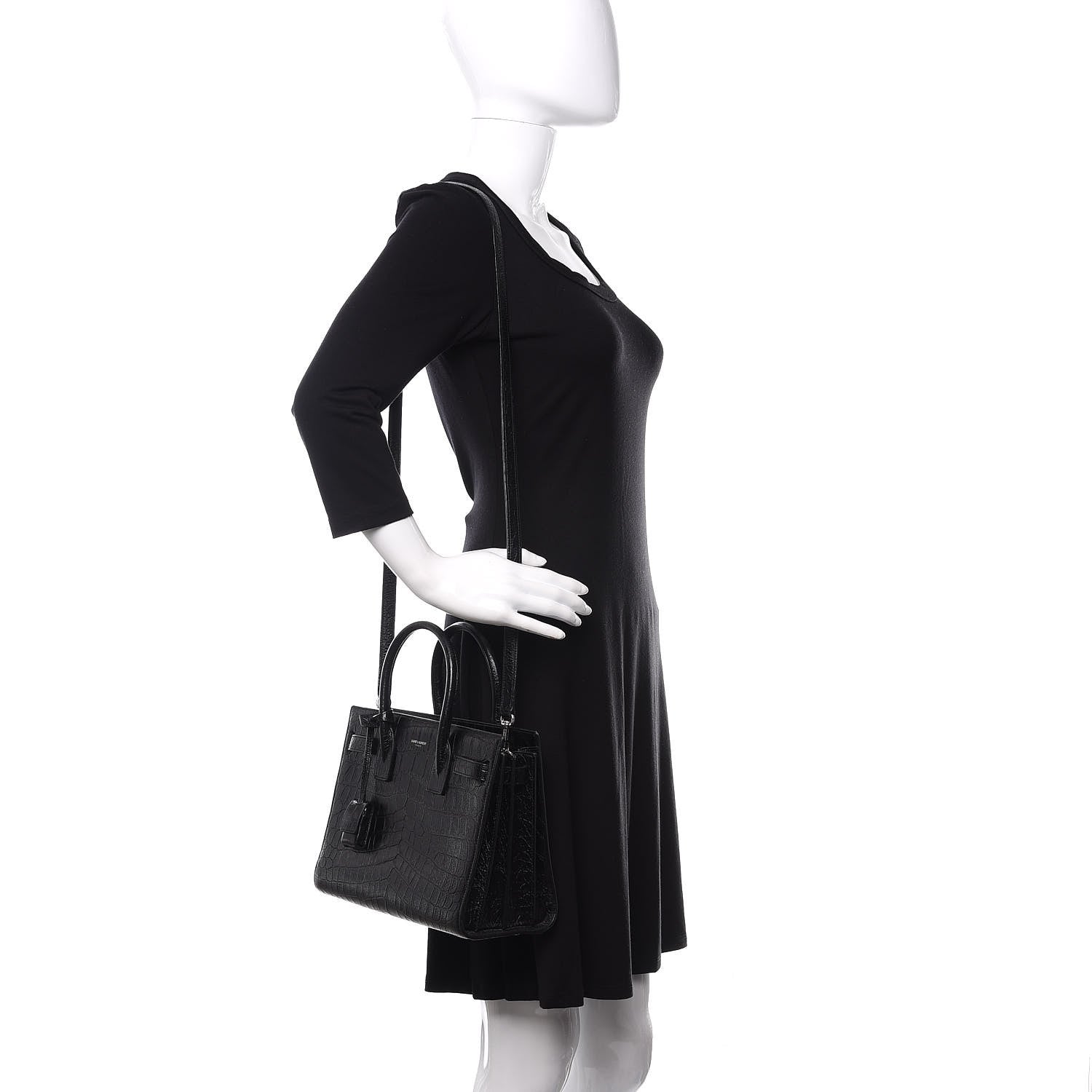 Saint Laurent Calfskin Crocodile Embossed Baby Sac De Jour Black 2 of 14