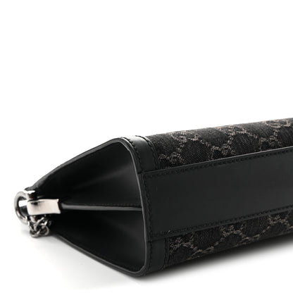 Gucci Jacquard Black Denim GG Monogram Chain Shoulder Bag Black Ivory 8 of 12