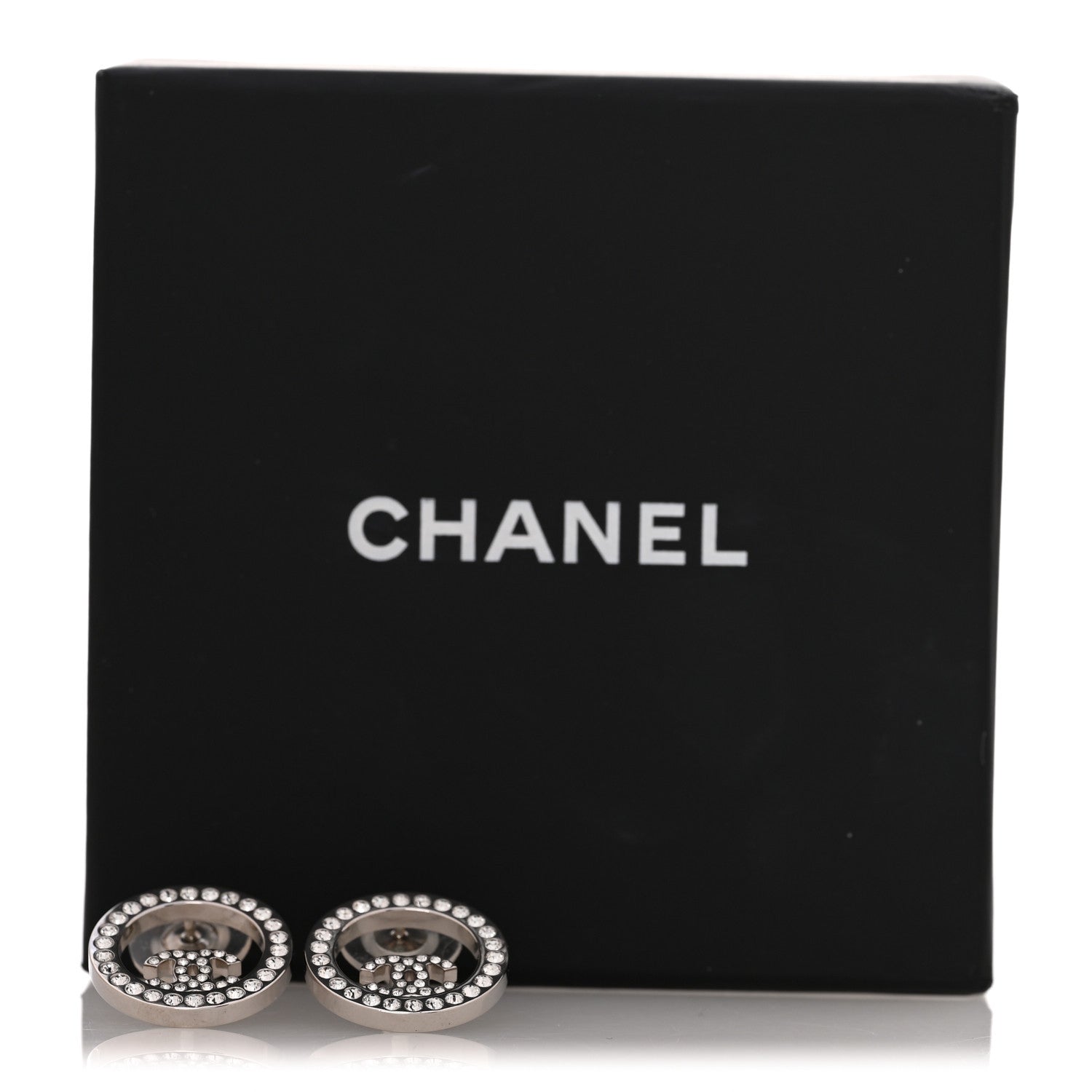 Chanel Crystal CC Round Earrings Silver 6 of 6