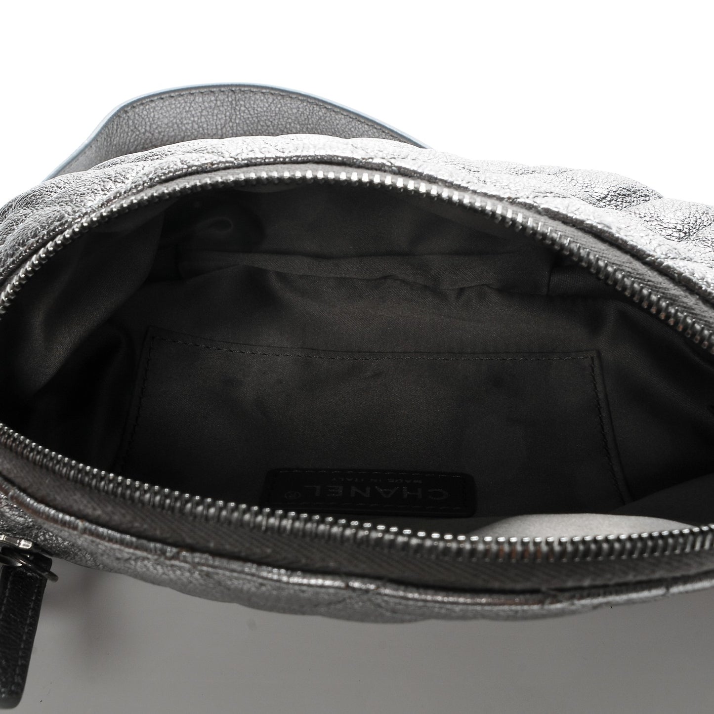Metallic Goatskin Quilted Banane Waist Bag Fanny Pack Silver