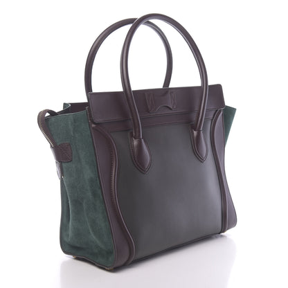 Celine Smooth Calfskin Suede Tri-Color Shoulder Luggage Slate Blue Grey Burgundy 3 of 9