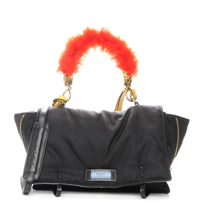 Prada Tessuto Nylon Shearling Etiquette Flap Nero Black Soleil 1 of 7