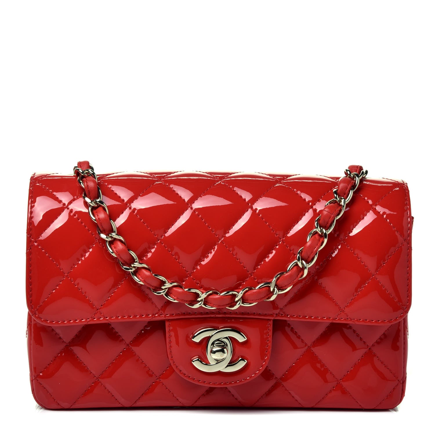 Chanel Patent Calfskin Quilted Mini Rectangular Flap Red 1 of 8
