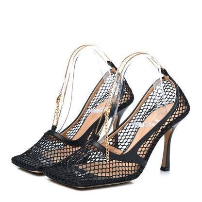 Bottega Veneta Mesh Calfskin Chain Stretch Pumps 40 Black 3 of 9