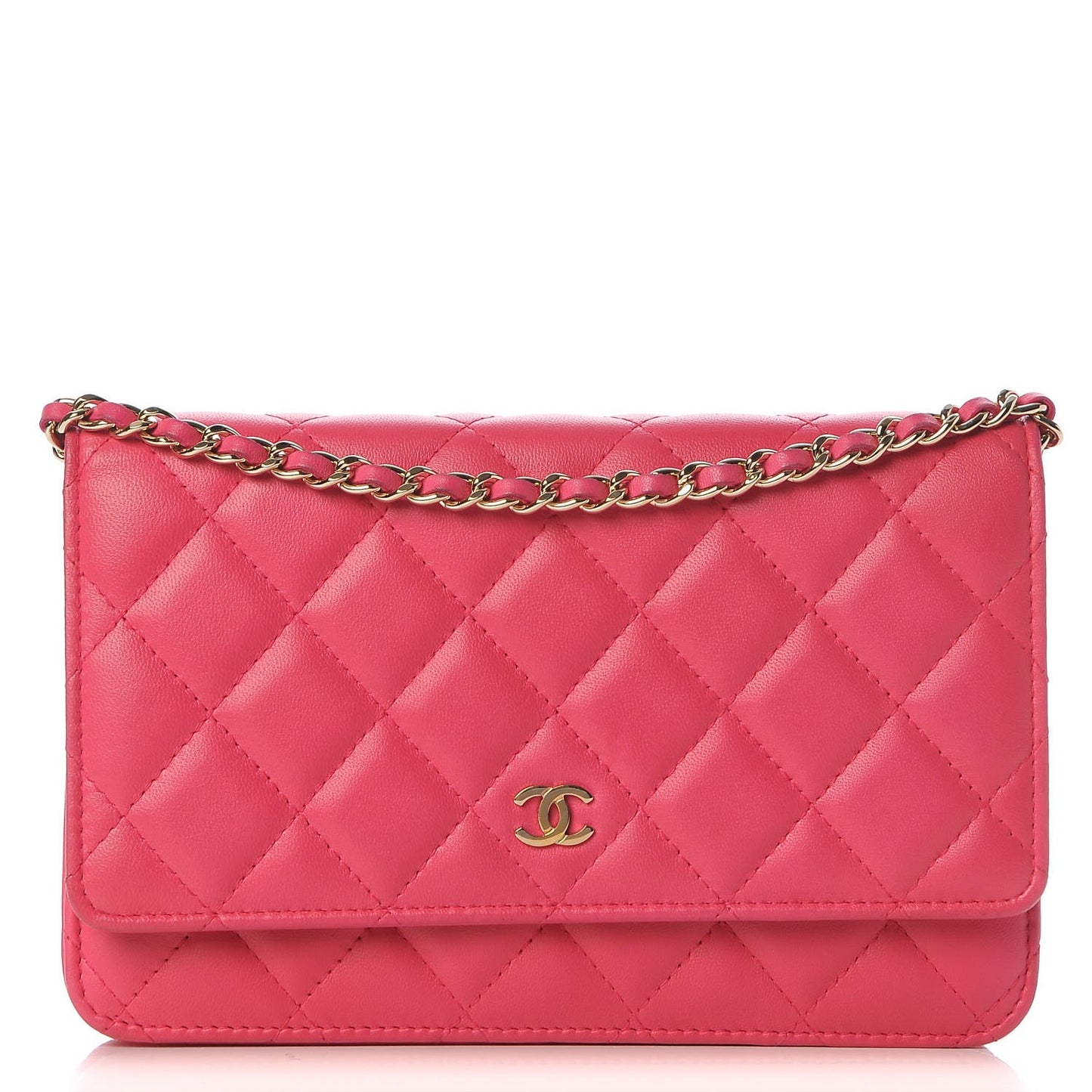 Lambskin Quilted Wallet On Chain WOC Pink