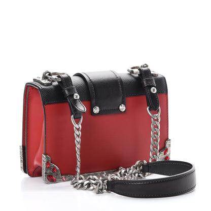 Prada City Calfskin Saffiano Crystal Cahier Bag Fuoco Black 2 of 9