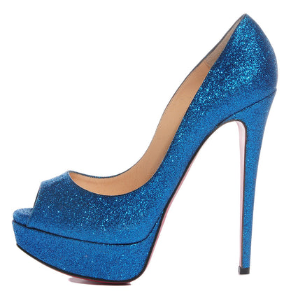 Christian Louboutin Mini Glitter Lady Peep 150 Pumps Blue Saphir 37.5 1 of 7