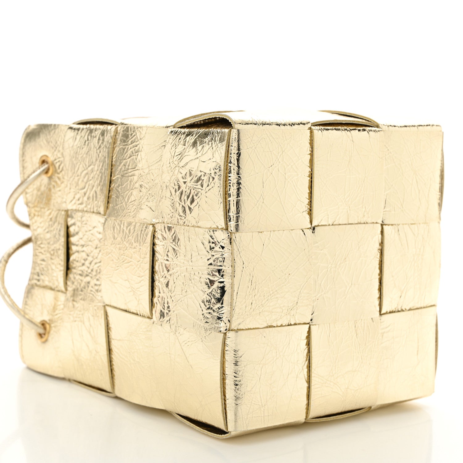 Bottega Veneta Metallic Crushed Nappa Maxi Intrecciato Small Cassette Bucket Bag Gold 8 of 9