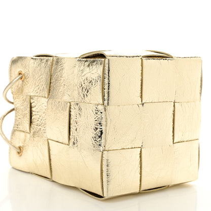 Bottega Veneta Metallic Crushed Nappa Maxi Intrecciato Small Cassette Bucket Bag Gold 8 of 9