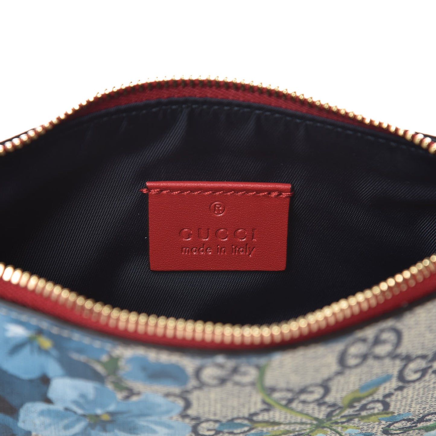 GG Supreme Monogram Blooms Mini Chain Bag Beige Blue Navy Hibiscus Red