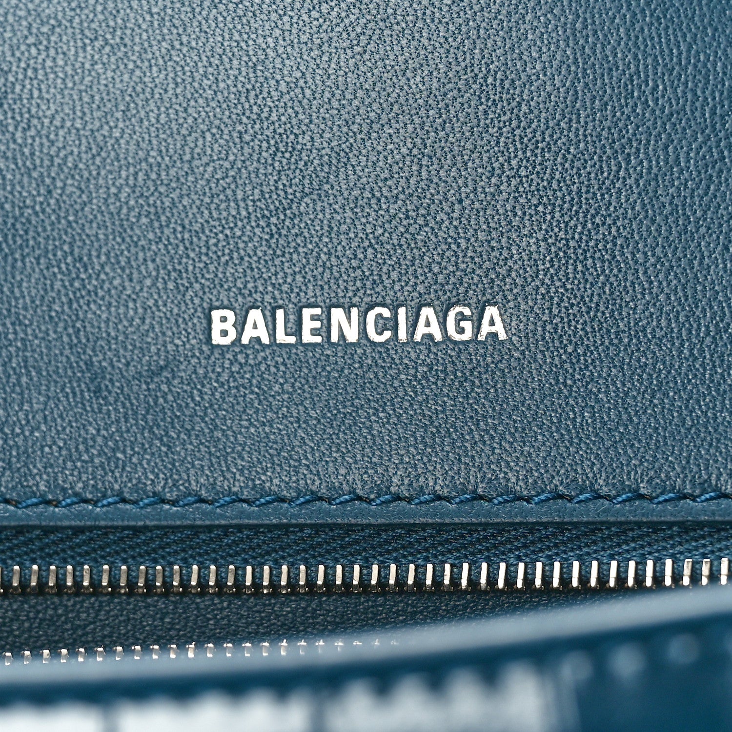 Balenciaga Shiny Calfskin Crocodile Embossed Small Hourglass Top Handle Bag Dark Petrol Blue 6 of 10