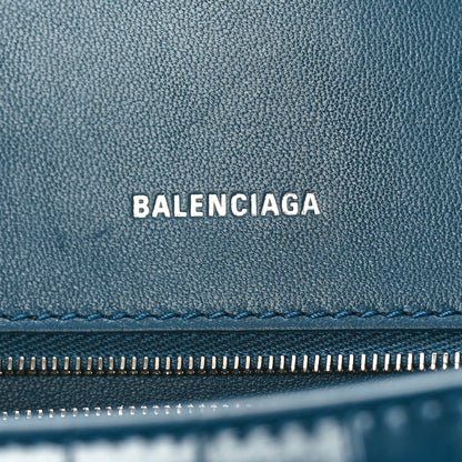Balenciaga Shiny Calfskin Crocodile Embossed Small Hourglass Top Handle Bag Dark Petrol Blue 6 of 10