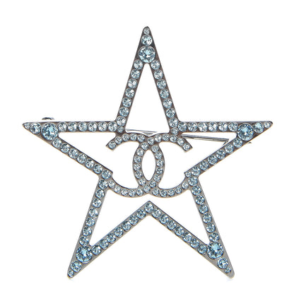 Chanel Ruthenium Crystal Star CC Brooch Blue 1 of 5