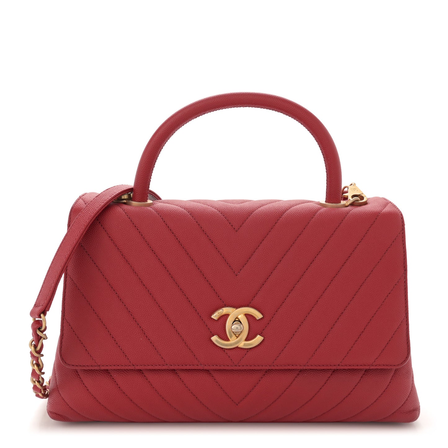 Caviar Chevron Quilted Small Coco Handle Flap Red