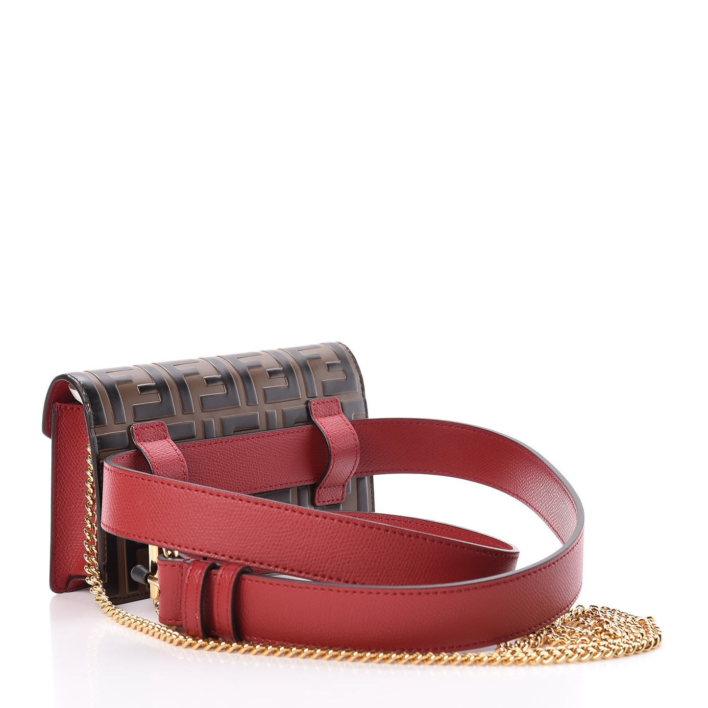 Vitello Cruise F is Fendi Bi-Color FF 1974 Embossed Envelope Belt Bag Maya Black Fragola