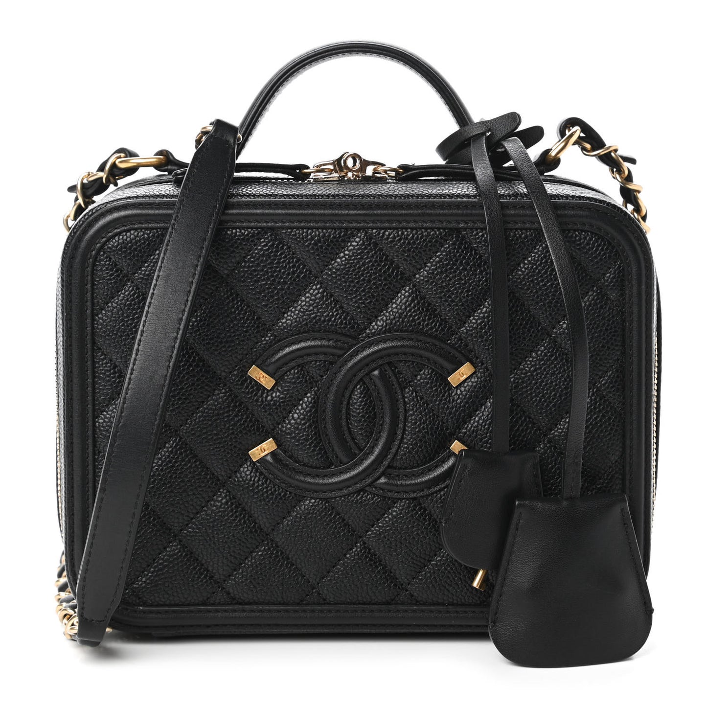 Caviar Quilted Medium CC Filigree Vanity Case Black