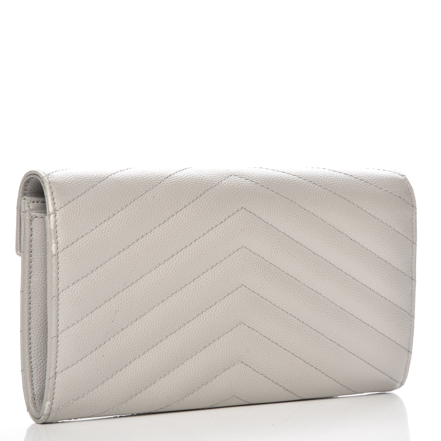 Saint Laurent Grain De Poudre Matelasse Monogram Flap Wallet Light Grey 3 of 14