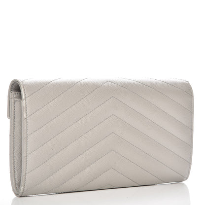 Saint Laurent Grain De Poudre Matelasse Monogram Flap Wallet Light Grey 3 of 14
